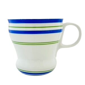 Starbucks Mug 2007 Retro Diner Style Striped White Blue Green 12 oz Cup